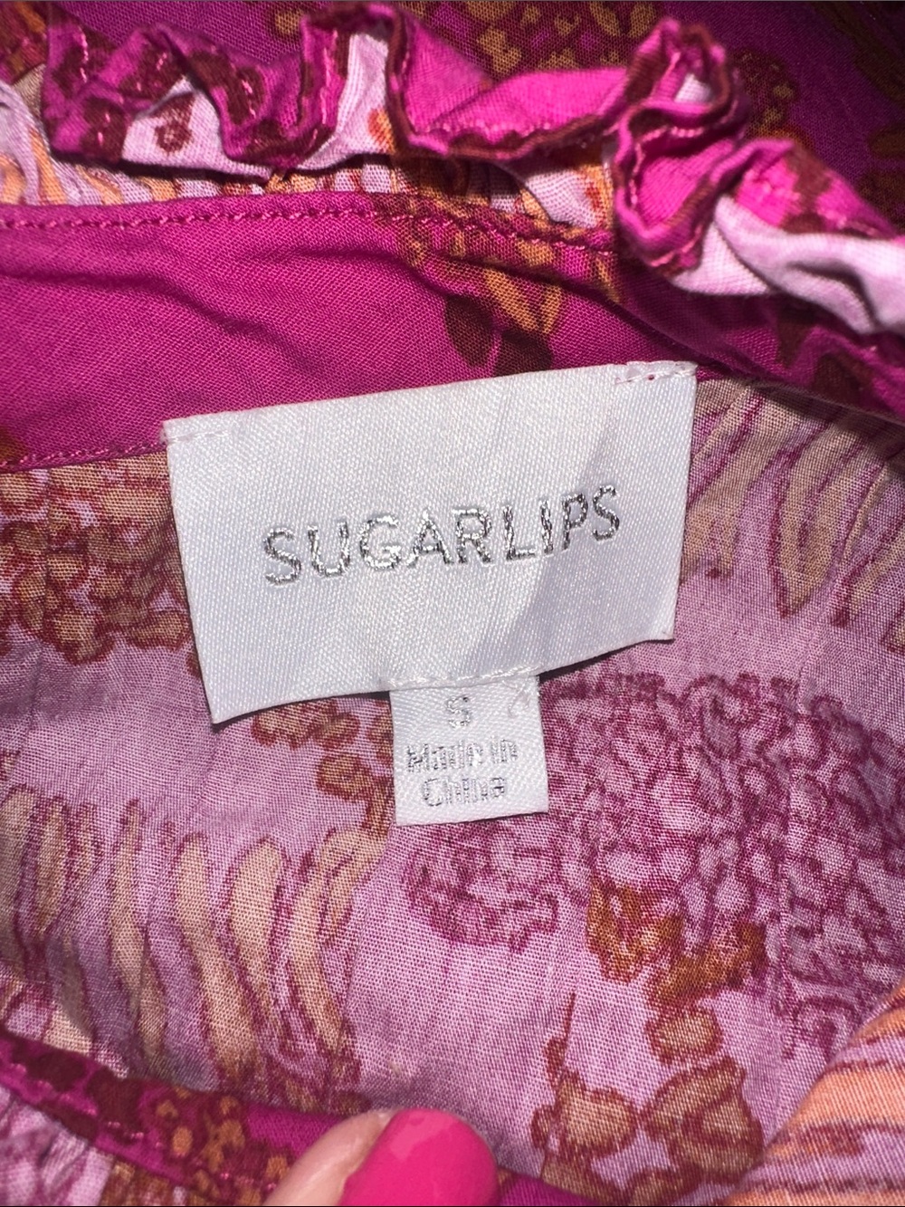 Sugarlips Hot Pink and Orange Animal-Print Ruffle-Shoulder Midi Dress size small - Picture 7 of 12